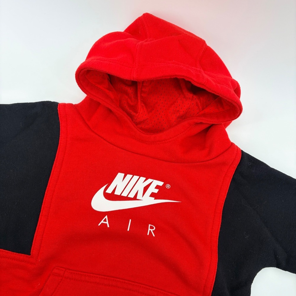 Nike Air Hoodie Toddler Boys 24M Red Black Colorblock Pullover Sweatshirt